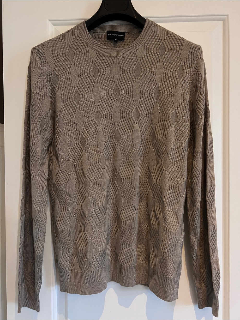 Emporio Armani Men’s Taupe Wave-Texture Crewneck Sweater